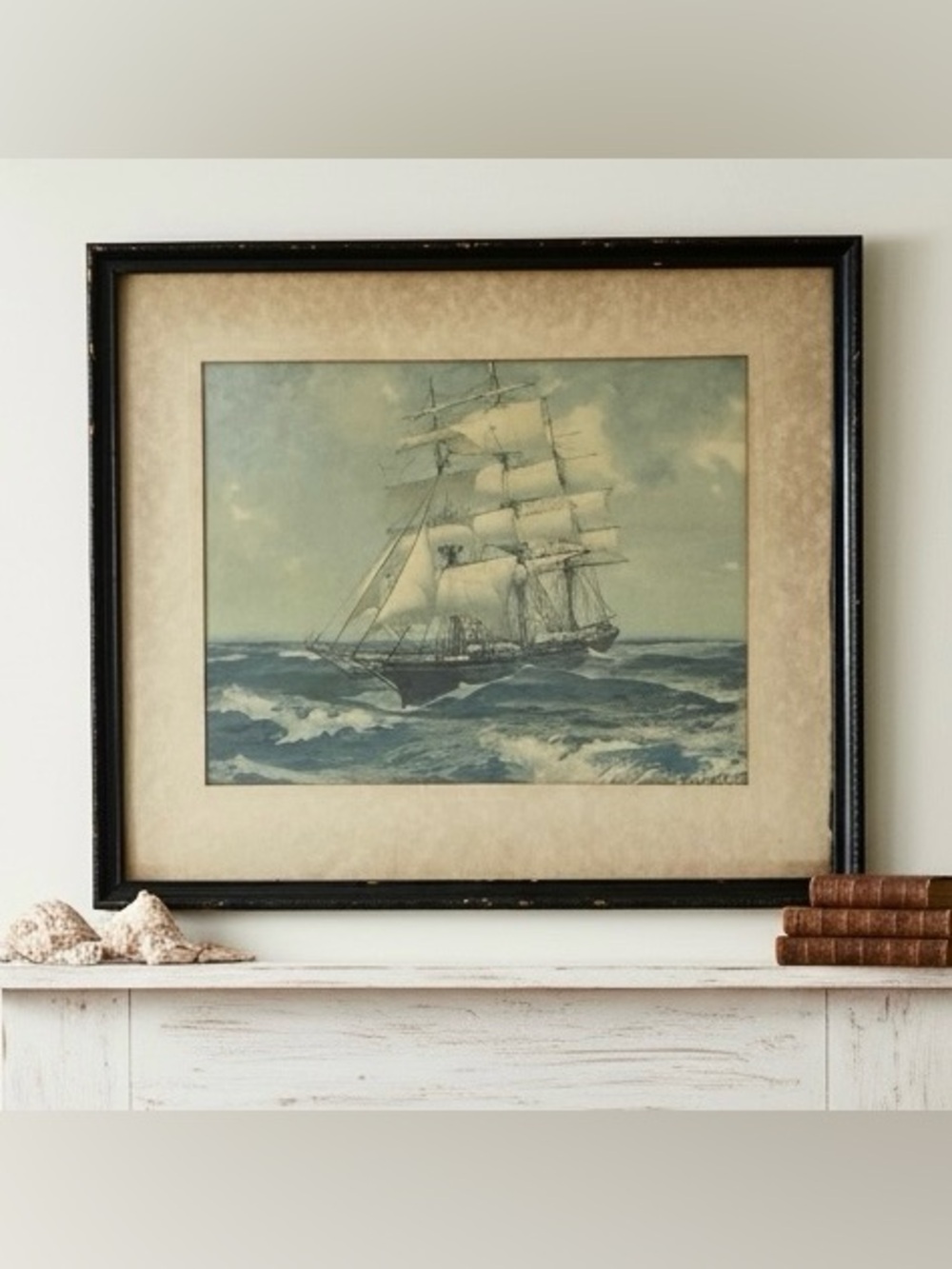 Antique 1924 Gordon Grant Marine Nautical Coastal Original Print Ship Coastal